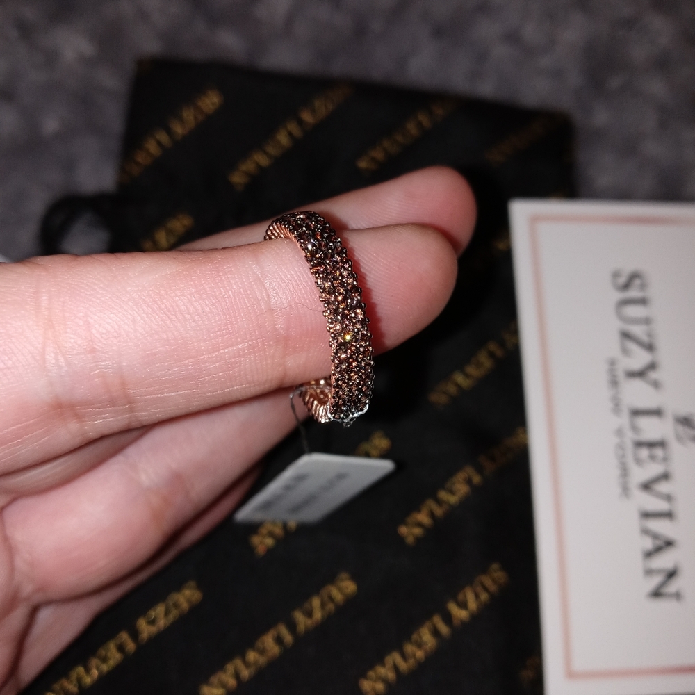 14K Rose Gold Plated Micro-Pave Brown CZ Eternity - Picture 6 of 10